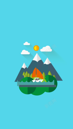 帆船和雪山矢量插画背景