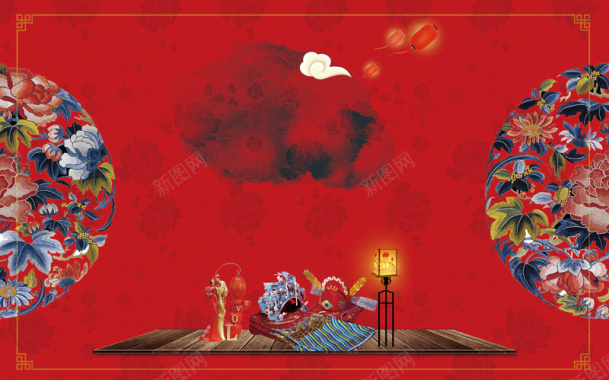 中国风红色大气婚庆海报背景背景