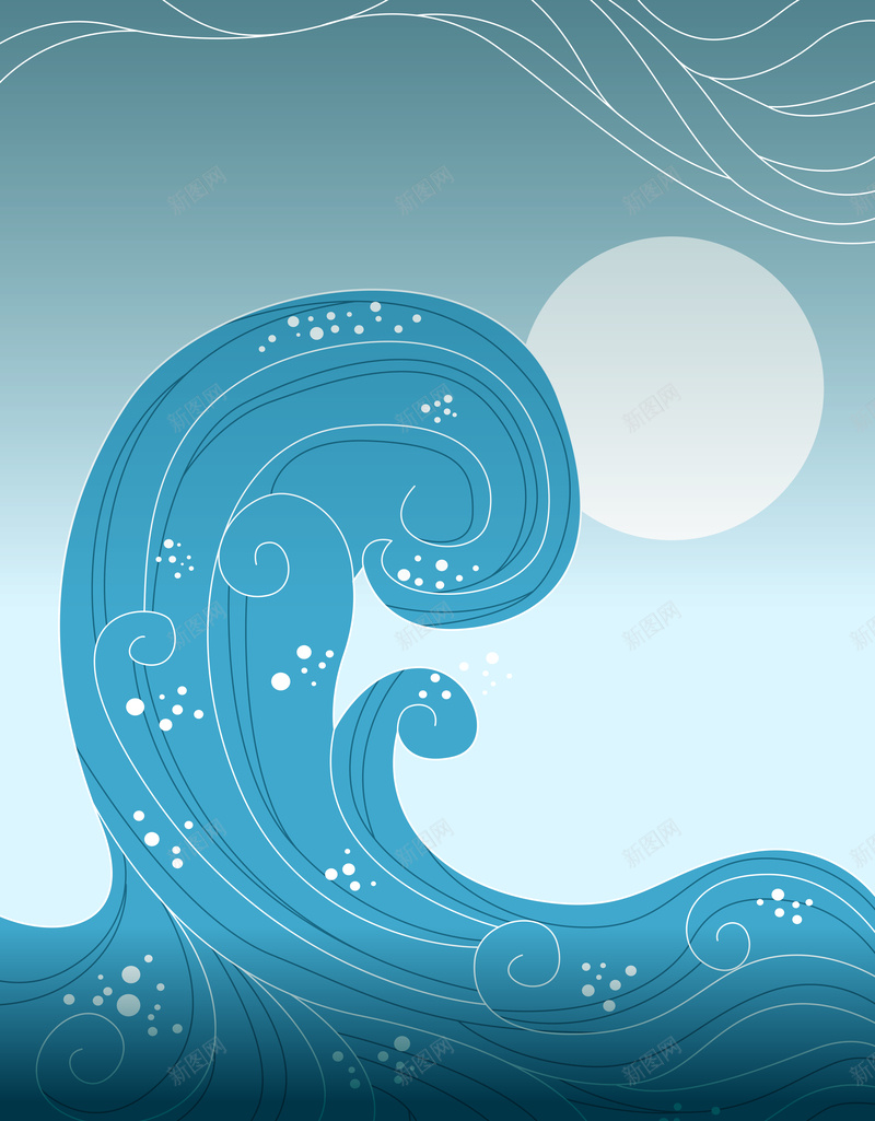 蓝色海浪水纹海报背景矢量图ai设计背景_88icon https://88icon.com 夜晚 夜景 手绘 插画海浪 月亮 海报背景 矢量图 蓝色 蓝色水纹 蓝色海报 蓝色海浪