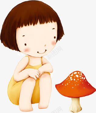 观察蘑菇png免抠素材_88icon https://88icon.com 卡通 女孩 蘑菇