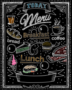 咖啡厅餐厅板书风格菜单背景矢量图海报