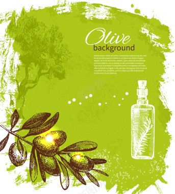 卡通水果绿色橄榄油海报背景矢量图背景