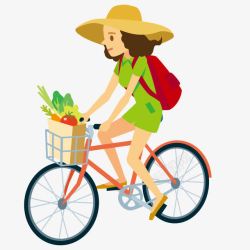 骑着自行车买菜的女孩素材