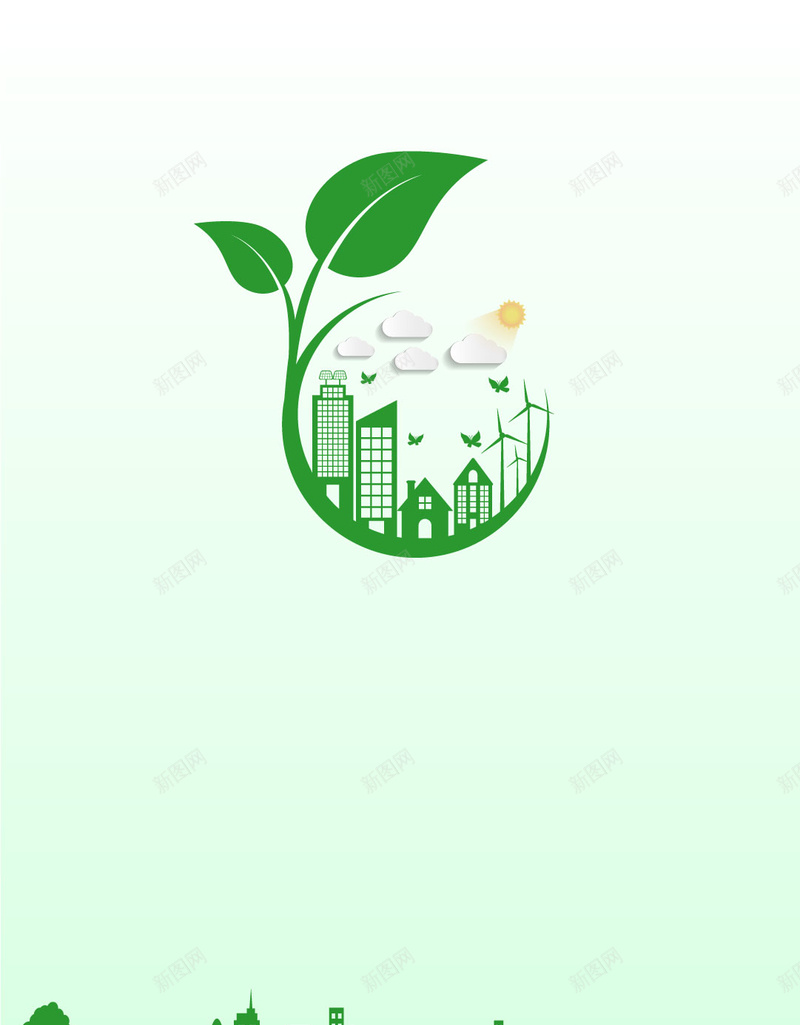 绿色城市背景矢量图ai设计背景_88icon https://88icon.com 商务 城市 扁平 科幻 科技 简约 绿色 矢量图