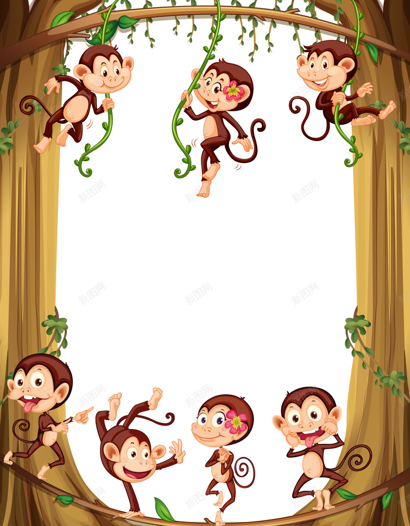 小猴子儿童展板矢量背景ai设计背景_88icon https://88icon.com 儿童画 动物卡通 动物边框 卡通展板 小猴子背景 幼儿教育 树框 水彩 猴子 矢量 矢量图 素材 背景