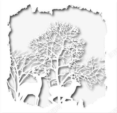 纸片雕刻森林与鹿矢量图背景