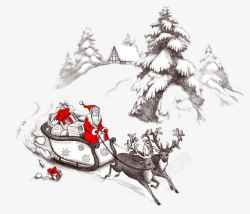 羚羊拉着圣诞老人的雪地图素材