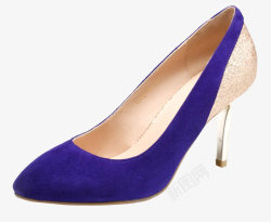 奥康女鞋紫蓝色绒面高跟鞋高清图片