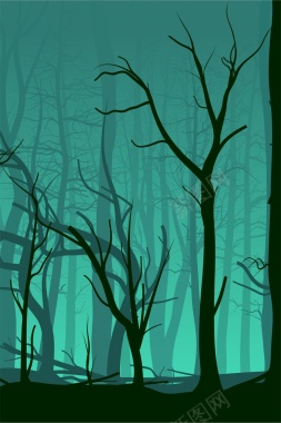 手绘户外森林夜景平面广告矢量图背景