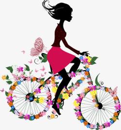 骑自行车美女骑自行车画车美女剪影高清图片
