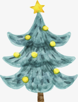 蓝色手绘的圣诞树矢量图素材