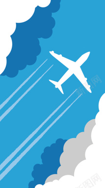 蓝色扁平化飞机矢量图H5背景背景