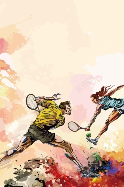 努力的运动员手绘涂鸦运动员网球矢量图高清图片