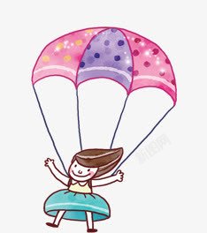 卡通降落伞上的小女孩素材