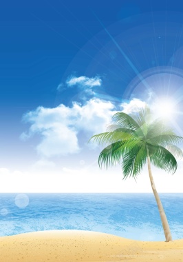 海滩椰树背景模版矢量图背景