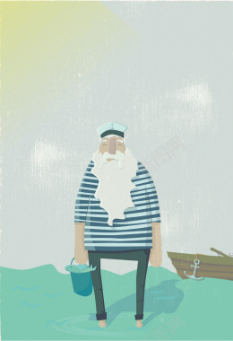 复古年迈的老水手形象海报背景矢量图背景