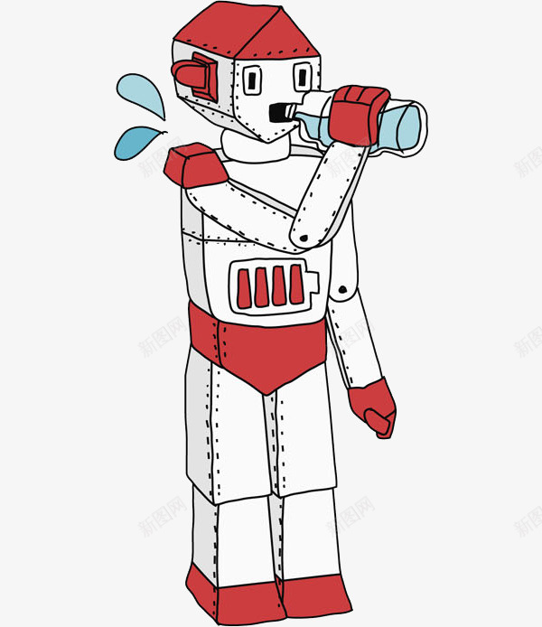 手绘机器人png免抠素材_88icon https://88icon.com robot 卡通 喝水 多喝水卡通 手绘 机器人 水彩 红色