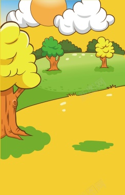 矢量卡通儿童画草地绿树背景背景