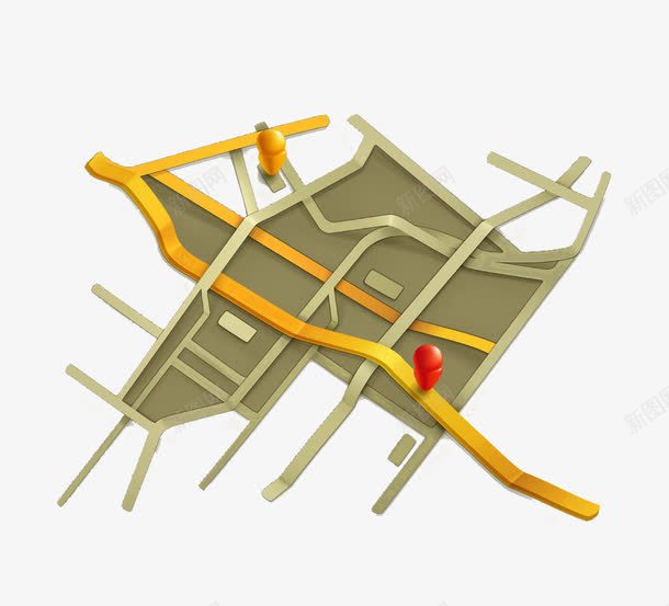 卡通3D地图定位png免抠素材_88icon https://88icon.com 桥梁 立交桥 立体地图