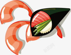 手绘虾仁海苔寿司美味矢量图素材