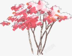 手绘粉色水彩景观树素材