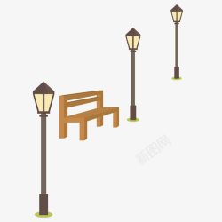 公园小座椅和路灯矢量图素材