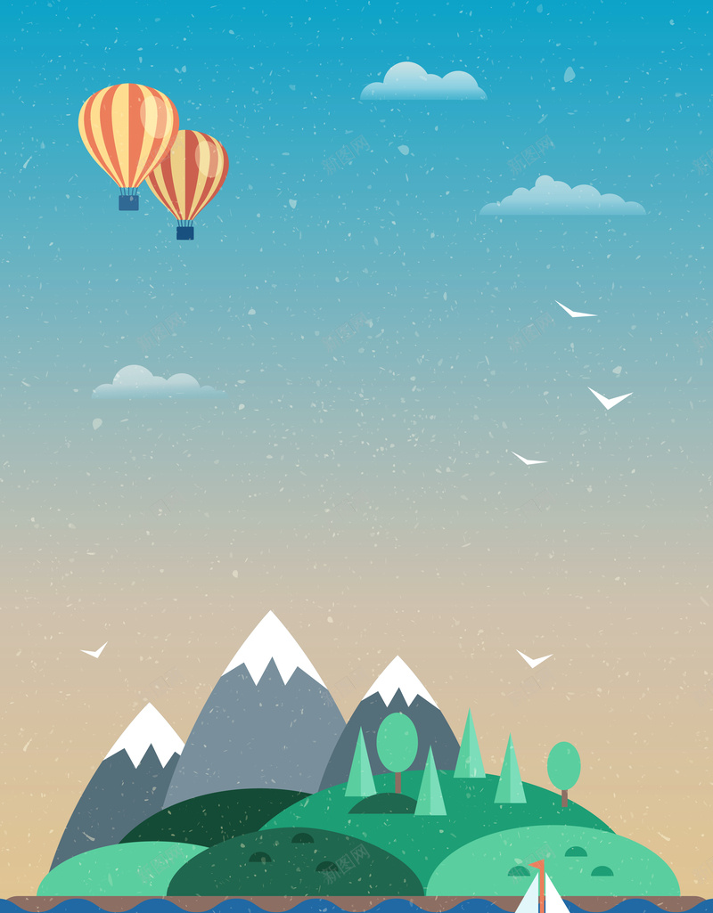 夏日海岛游海报矢量图ai设计背景_88icon https://88icon.com 几何 夏季 度假 开心 扁平 有限 海岛游 渐变 热气球 矢量图
