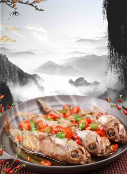 饭店招牌菜双椒石斑鱼海报背景模板高清图片