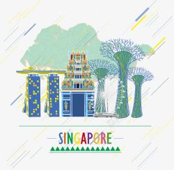 装饰唯美新加坡著名景点建筑元素素材