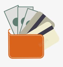 扁平化的钱包和银行卡矢量图素材