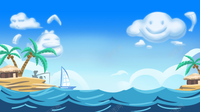 夏日海边度假插画背景背景