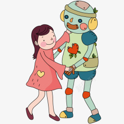 机器人与女孩拥抱矢量图素材