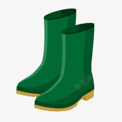 卡通胶鞋手绘卡通绿色雨鞋高清图片