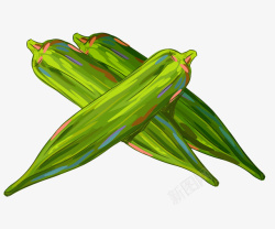 三根绿色秋葵蔬菜素描秋葵素描免素材