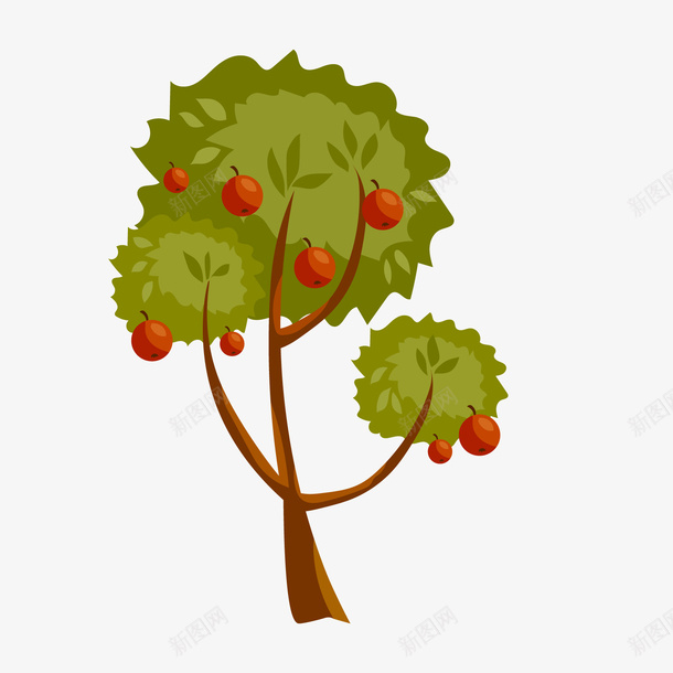 绿色植物卡通插画矢量图ai免抠素材_88icon https://88icon.com 卡通插画 叶子 果树 植物 红色果实 绿色 矢量图