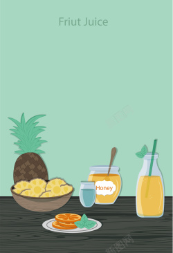 小清新菠萝汁清新美味橙子菠萝汁水果果汁海报背景矢量图高清图片
