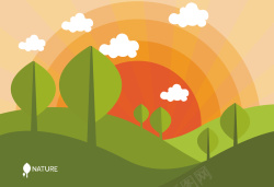 山间风景矢量图卡通山间日出风景海报背景矢量图高清图片