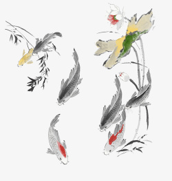 水墨风鱼素材