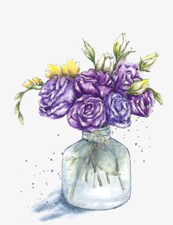 手绘花瓶中的紫色的花素材