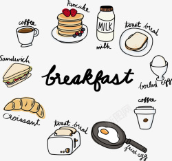 手绘卡通美味早餐矢量图素材