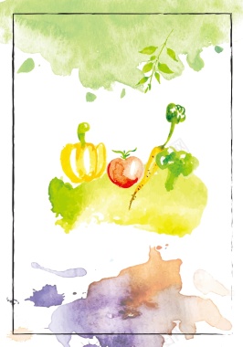矢量清新水彩手绘泼墨蔬菜水果背景背景
