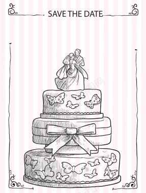 矢量手绘线描婚礼蛋糕背景背景