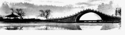 远方的水墨桥中国风水墨画高清图片