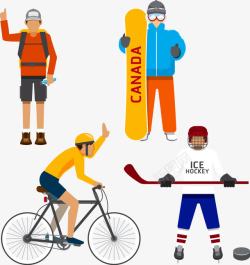 卡通人物自行车运动滑雪素材