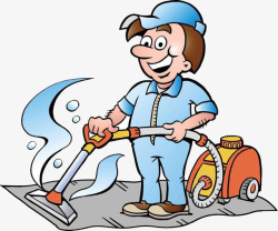 男性清洁工手持吸尘器的卡通男性清洁工高清图片
