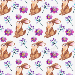 水彩绘兔子和花卉素材