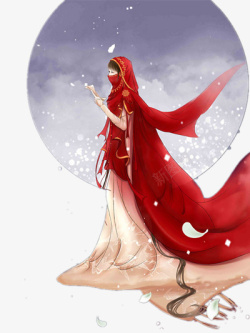穿一身红衣的古代女子素材