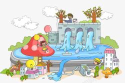 污水排放卡通插画高清图片