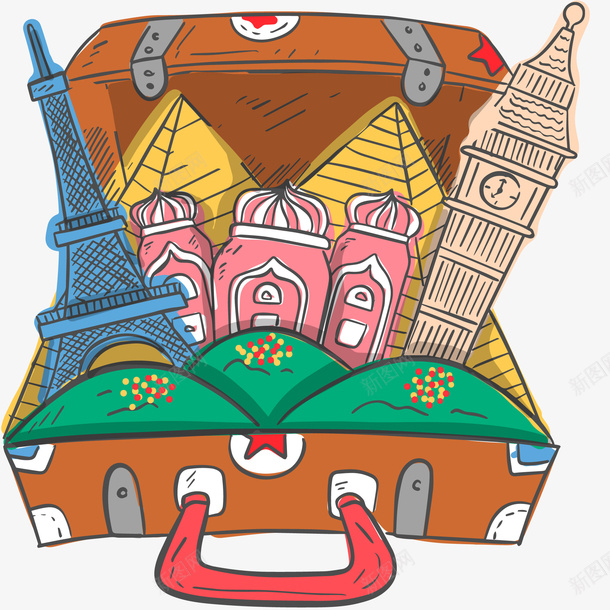 手绘旅行行李箱元素矢量图ai免抠素材_88icon https://88icon.com 手绘插画 旅游 旅行 行李箱 装饰图案 矢量图