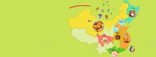 地图全国美食背景banner背景
